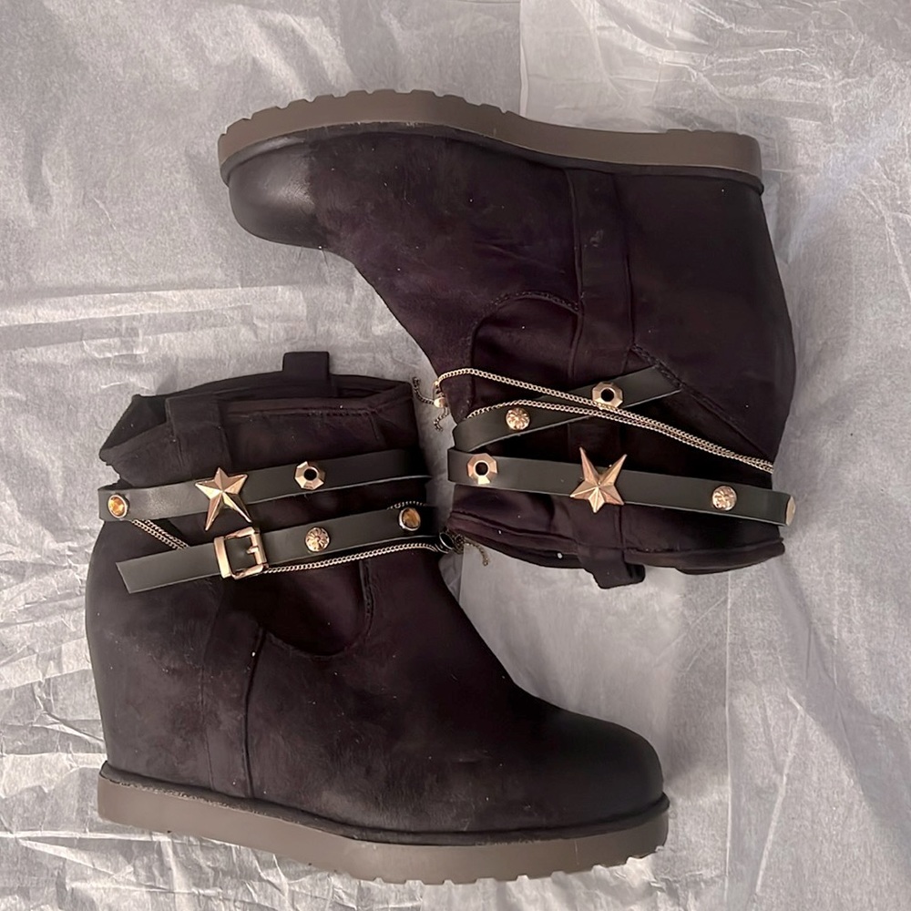 Black Suede Platform Ankle Boots UK 7 US 9